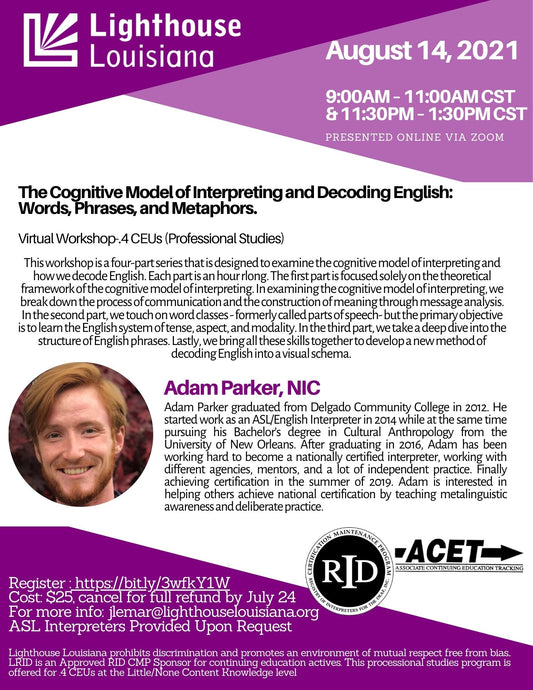The Cognitive Model of Interpreting and Decoding English: Words, Phrases, and Metaphors Virtual Workshop